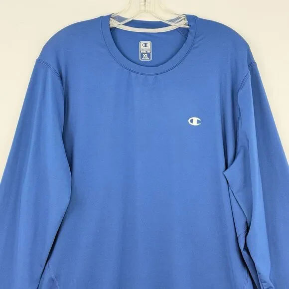 Mens Champion Double Dry Size XL Athletic Navy Blue Shirt Long Sleeves - Picture 2 of 16